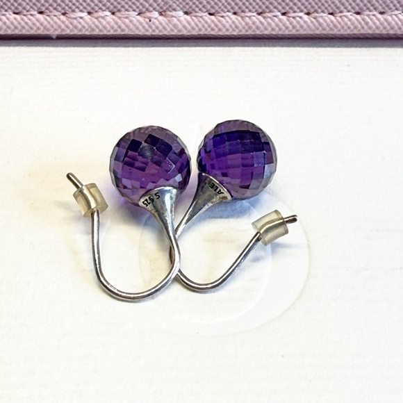 Pandora Retirec Silver and Purple Faceted Morning Dew Earrings - Picture 6 of 7